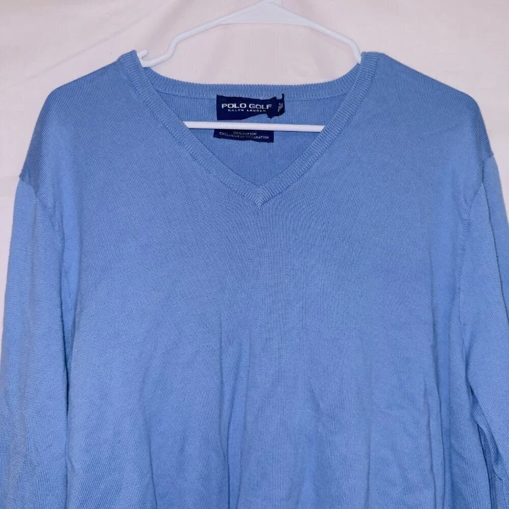 Men's Polo Ralph Lauren Golf Blue Long Sleeve V Neck Cotton Sweater size XL
